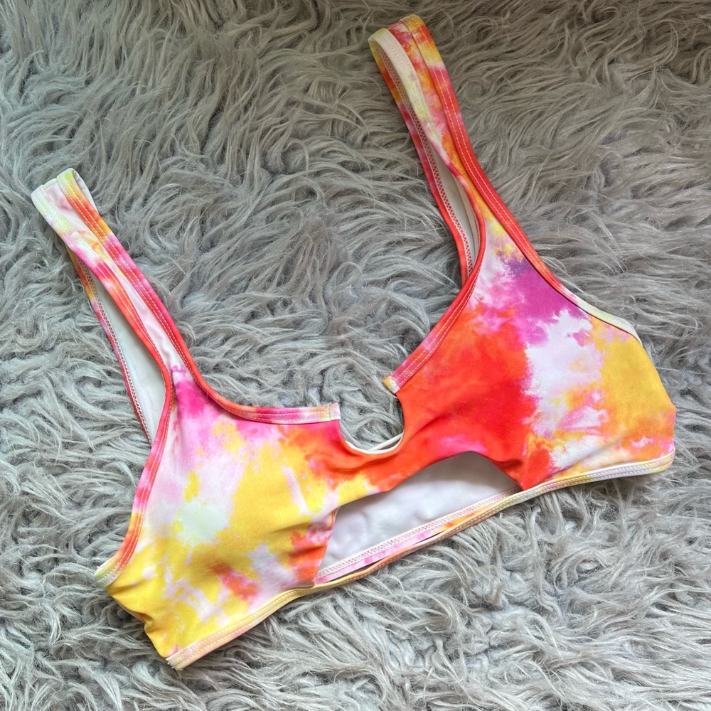 Zaful Orange & White Tie Dye Swimsuit Bikini Top Medium